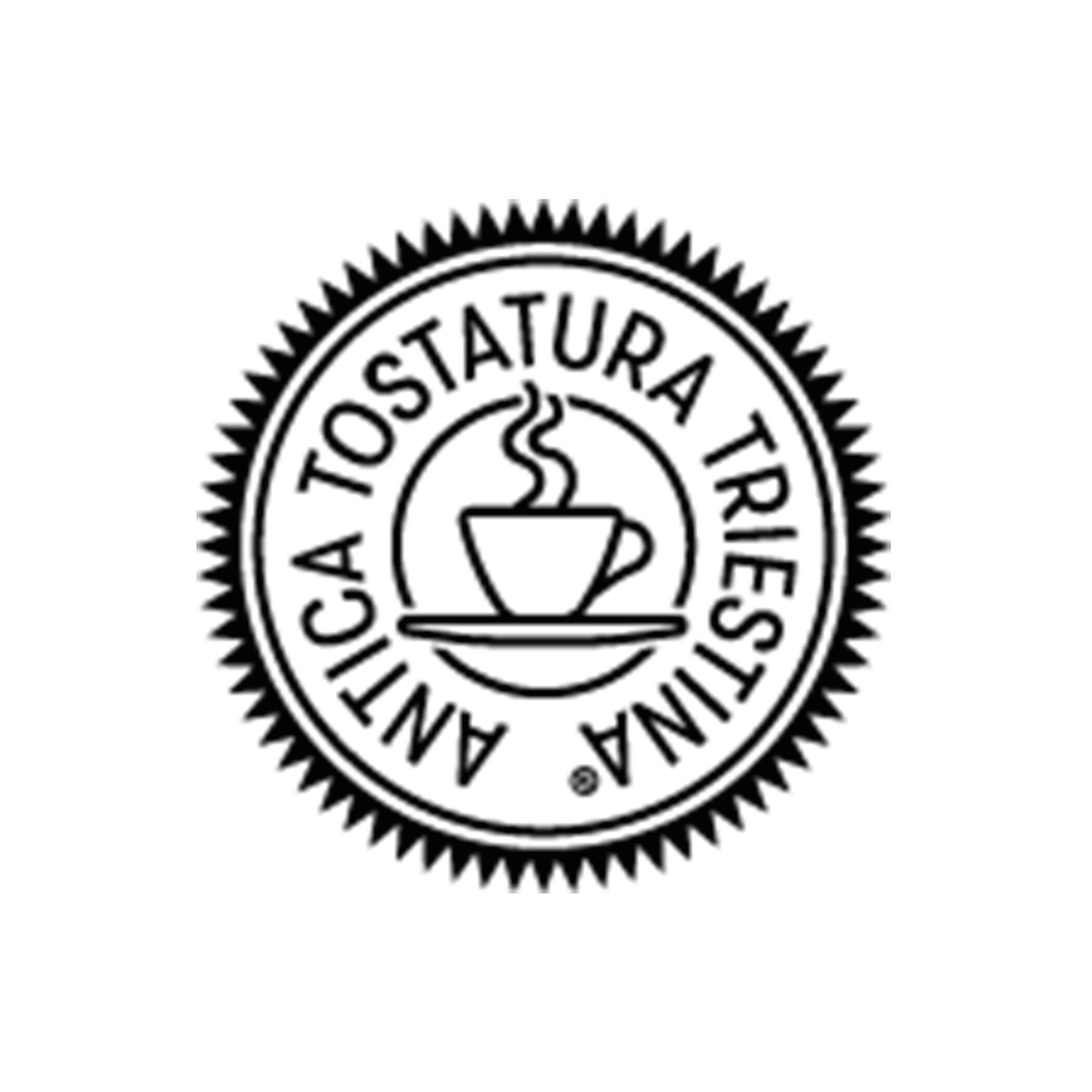 Circular logo with a steaming coffee cup and saucer, surrounded by text: Antica Tostatura Triestina.. - Scuola Sci Cortina