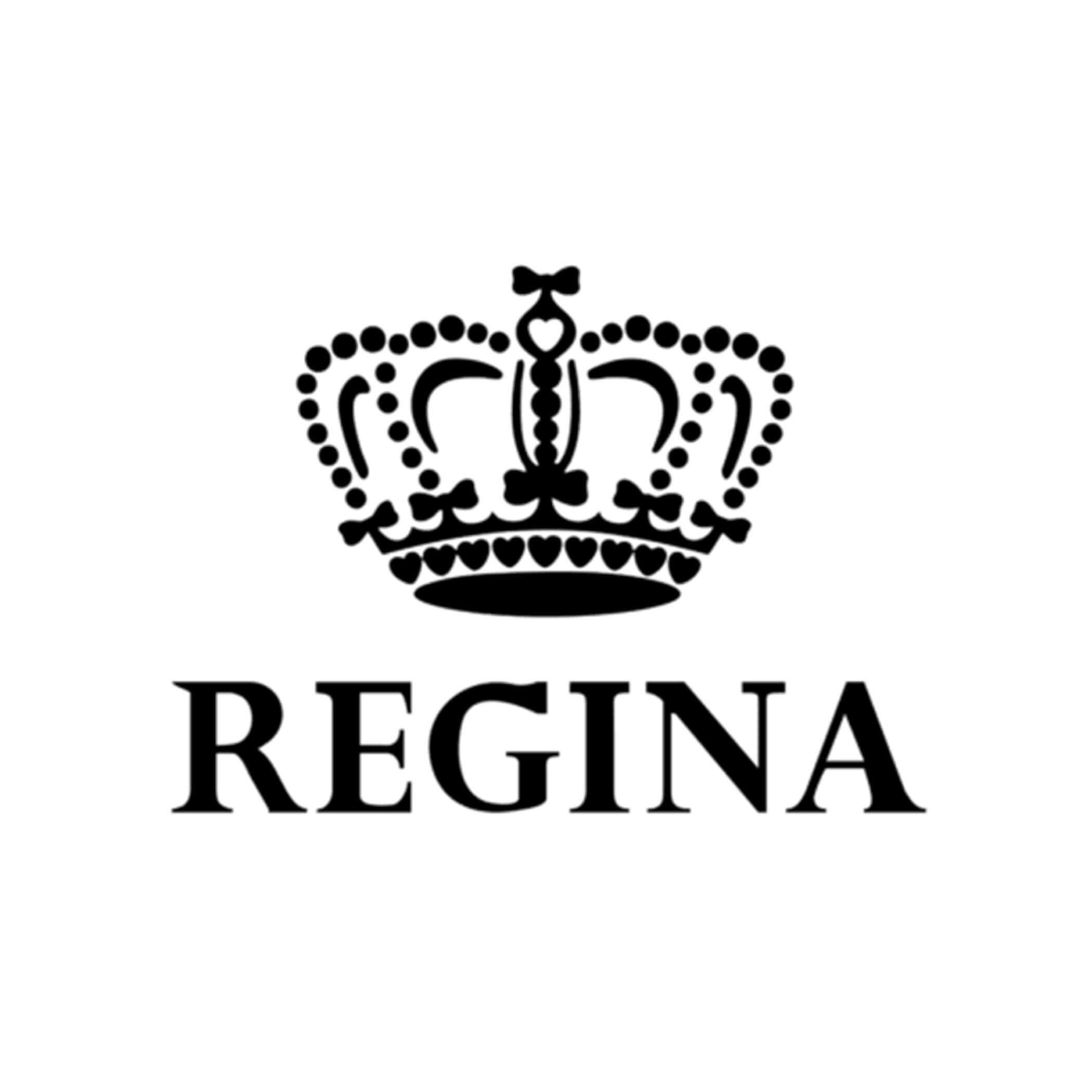 Black crown illustration above the word REGINA in bold, uppercase letters on a white background. - Scuola Sci Cortina